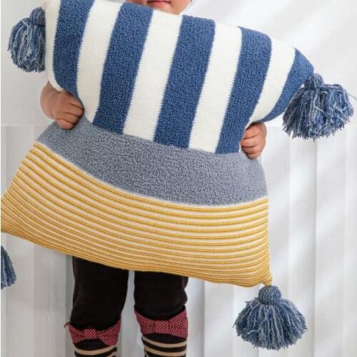 Nordic Crochet Chenille Knitted Cushion Cover Geometric Pillow Cover with Tassels Home Sofa Bed Living Room 45x45cm Pillowcase