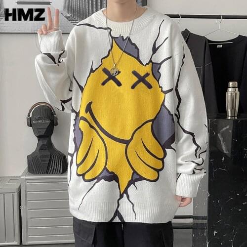 HMZ Autumn Sweater Men 2021 Harajuku Anime Hip Hop Sweaters Streetwear Fashion Oversize Pullover O-neck Casual Mens Sweaters
