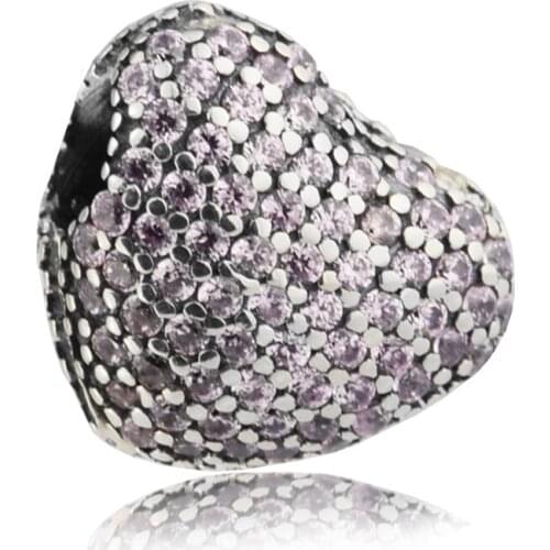 Pave Open My Heart Pink CZ Charm Silver Beads For Jewelry Making Fits European Bracelets Sterling Silver Jewelry Woman DIY