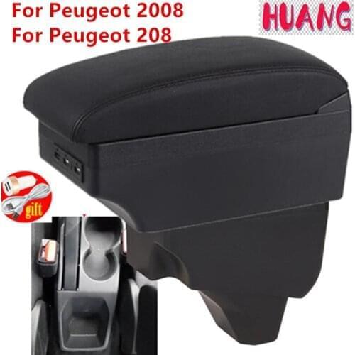 For Peugeot 208 Armrest For Peugeot 2008 Car Armrest box 2019 2020 2021 Retrofit parts Interior Storage box accessories USB LED