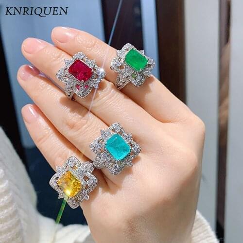 Luxury 8*10 Paraiba Tourmaline Emerald Citrine Ruby Gemstone Rings for Women 925 Sterling Silver Wedding Ring Fine Jewelry Gift