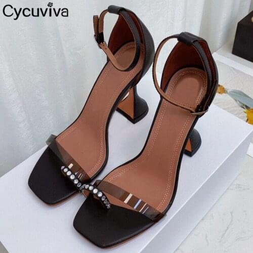Sexy Flip Flops Gladiator Sandals Women PVC Crystal Dress Shoes Ladies Ankle Strap Cup Heels Mules Runway Sandalias Mujer 2021