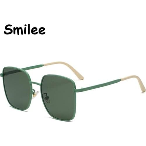 Full Sand Green Square Sunglasses Women 2021Trendy Korean Style Big Frame Sunglasses Metal Travel Outfit Matching UV400 Shades