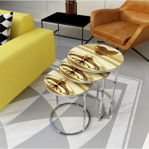Modern Adk4705 3'lü Zigon Coffee table Chrome-gold Heart coffe table