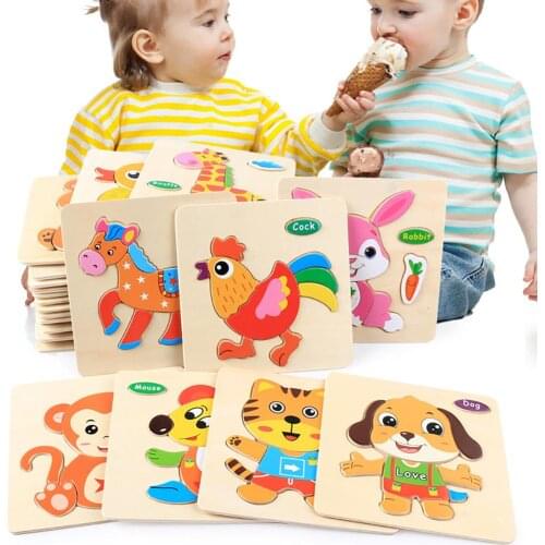 Cute Cartoon Animal Wooden Puzzle Board Baby Kids Early Learning Educational Toy develop the hand eye coordination perfect gifts