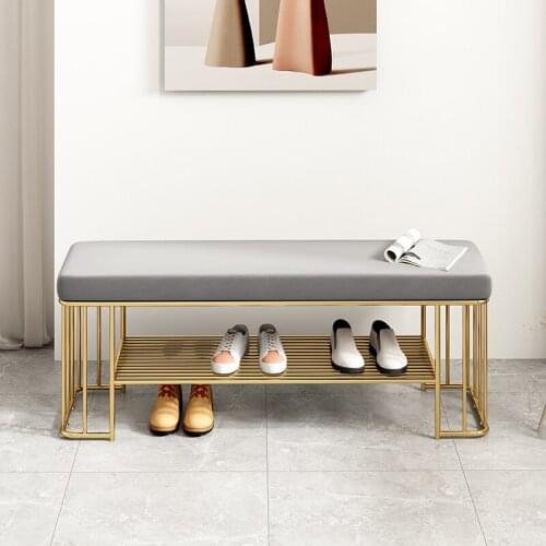 Thickened cushion shoe changing stool shoe cabinet comfortable sitting feeling at home doorway seat shoe rack stable iron frame