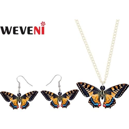 WEVENI Acrylic Tiger Swallowtail Butterfly Earrings Drop Dangle Necklace Pendant Tropic Insect Jewelry Sets Gift For Women Girls