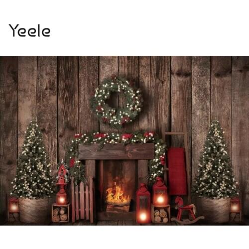 Yeele Wooden Boards Christmas Tree Fireplace Photocall Photography Backdrop Photographic Decoration Backgrounds For Photo Studio