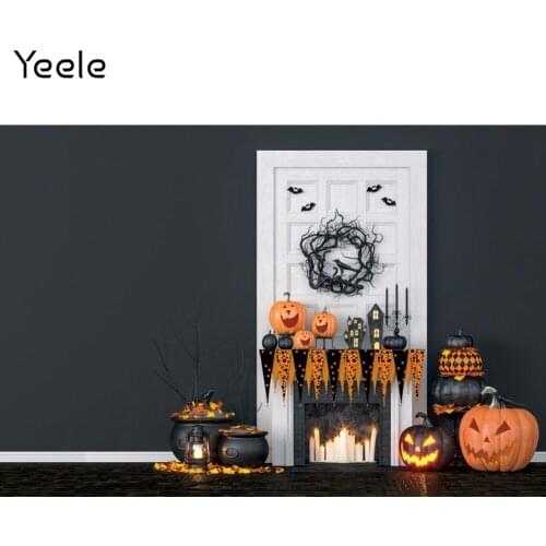 Yeele Halloween Backdrop Black Wall Pumpkin Fireplace Banner Background Photocall Photography For Baby Photo Studio Photographic