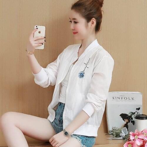 Floral Embroidery Sun Protection WomenS Clothes Spring Summer Zipper Baseball Jacket Windbreaker Coat Vetement Femme 2021