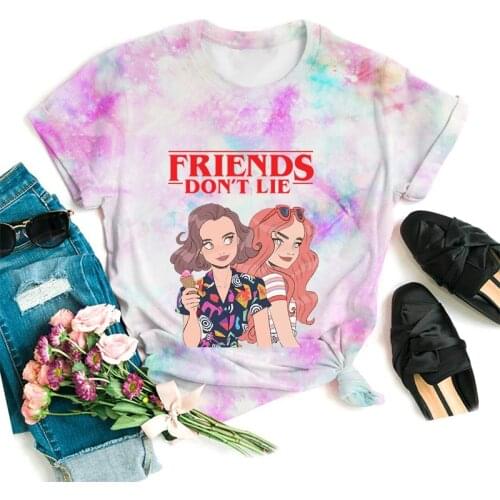 Stranger Things Womens T-Shirt Summer Harajuku Tee Soft Stranger Things Friends Dont Lie Print Short-sleeved Tops Tee Shirt