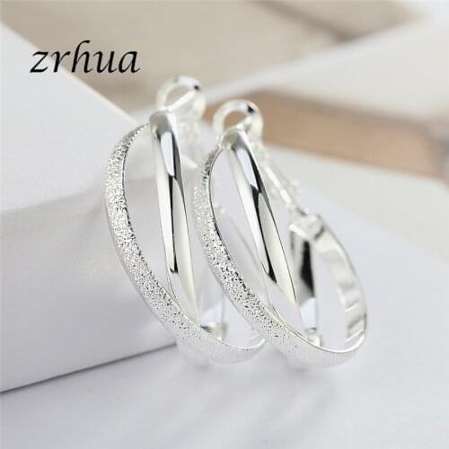 ZRHUA Classic Women Love Hoop Earrings For Engagement High Quality 925 Sterling Silver Jewelry Round Cut AAA Zircon Brinco Bijo