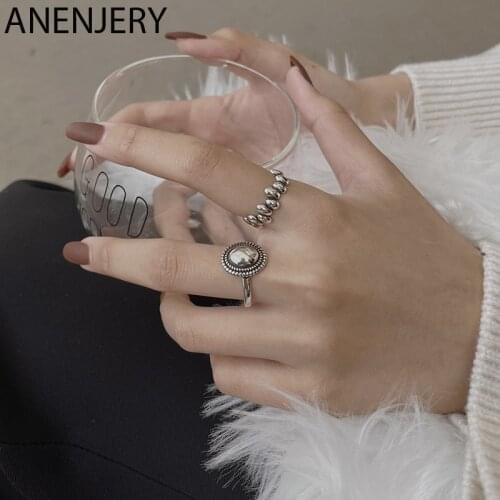 ANENJERY 925 Sterling Silver Irregular Shape Oval Rings For Women Retro Combination Rings Wholesale