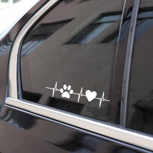 18.4CM*4.5CM Pet Paw Heart Lifeline Heartbeat Vinyl Motorcycle Black/Silver Car Sticker C22-1273