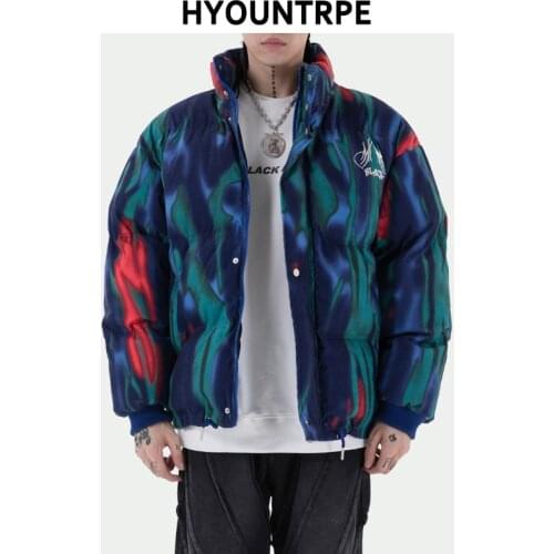 2020 Fashion Harajuku Printed Jackets and Coats Mens Casual Bomber Cotton Padded New Winter Parkas Warm Zipper Outerwear Hipster