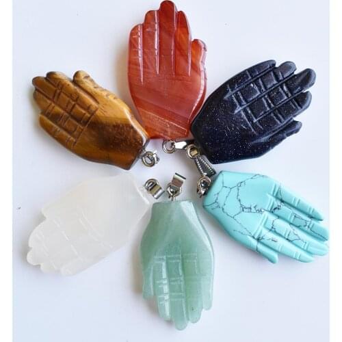 2020 New arrival Fashion carved mixed assorted natural Stone palm shape charms pendants fit jewelry making 6pcs Wholesale free