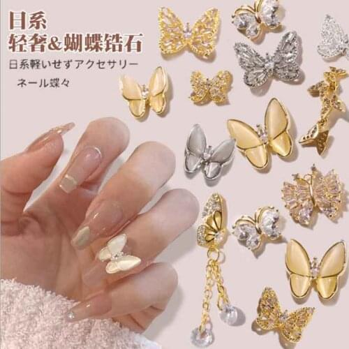 3pcs Nail Art Butterfly Deco Luxury Nail Art Gold-Plated Metal 3D Charms with Zircon Stone Deco