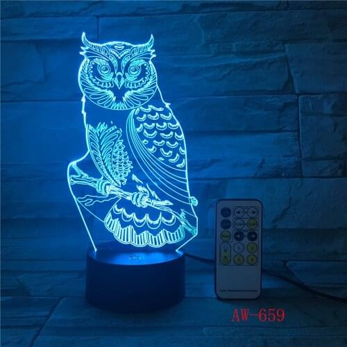 3D LED Night Lights Spiritual Owl with 7 Colors Light for Home Decoration Lamp Amazing Visualization Optical Illusion AW-659