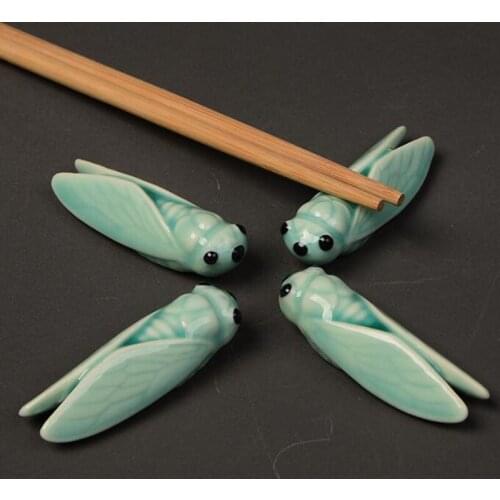 4pcs/set Ceramic Chopstick Holder Tableware Green Cicada Chopstick Stand Chopstick Rack Rest Kitchen Art Craft Dinnerware