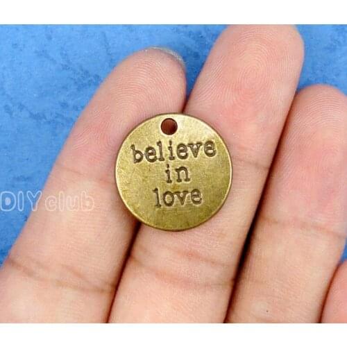 40pcs-Antique Bronze Believe In Love Charms Pendant 20mm