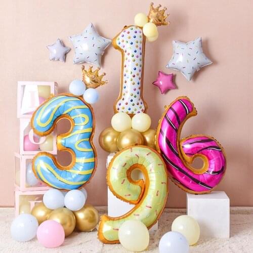 42Inch Donuts Number Balloons Baby Shower Kids Birthday Party Aluminum Foil Balloon Donut Party Decoration Supplies