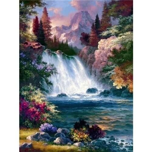 5D DIY Diamond Painting Waterfall Scenic Full Square Rhinestone Diamond Embroidery Landscape Cross Stitch Mosaic Home Decoration
