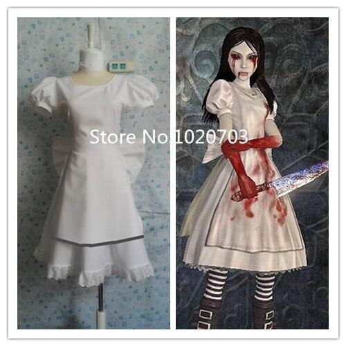 Free shipping Alice Madness Returns Alice White dress with socks Cosplay Costume