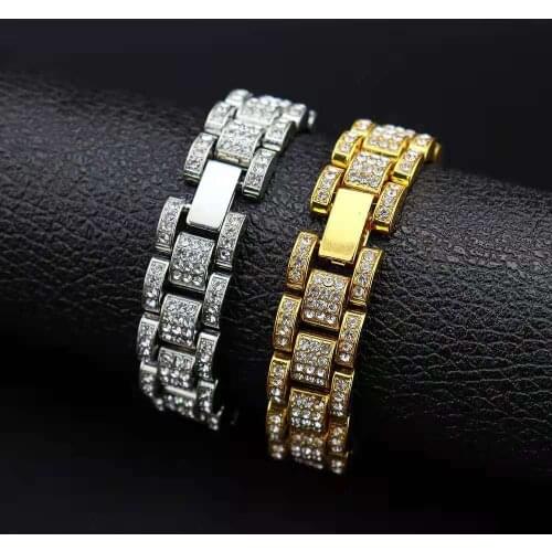 Bracelet for Men Women Full Iced Out Jewelry for Men Hip Hop Bling Bling Luxury Big Gold Chain Mens Bangle Charm Bracelets Gifts