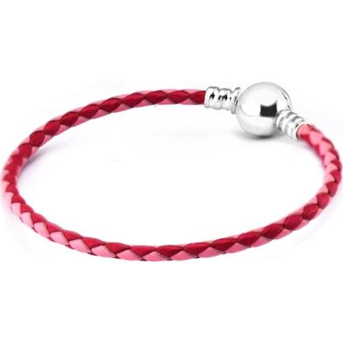 GPY Bracelet Pink Woven Leather Bracelets Women Pulseira Hombre Feminina Masculina Pulseras Silver 925 Sterling jewelry