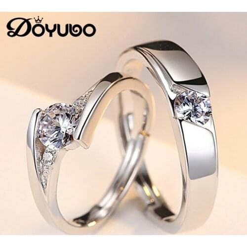 DOYUBO Romantic 925 Sterling Silver Couples Rings Lovely Cubic Zircon Adjustable Size Luxury Sterling Silver Lovers Rings VB236