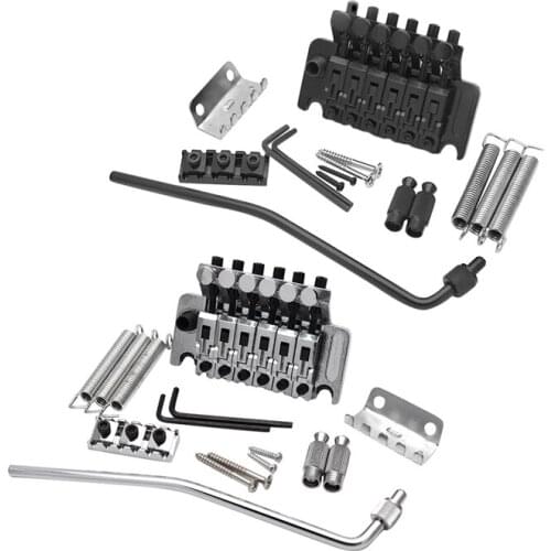 2 Set Electric Guitar Tremolo Bridge Systems with Logo Double Locking Edge with Whammy Bar - Black & Silver