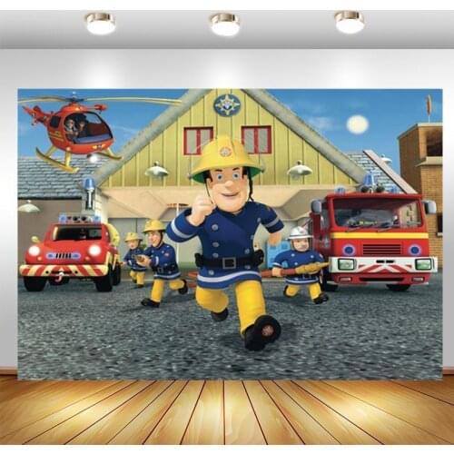 Fireman Sam Backdrop Red Firetrucks Boys Happy Birthday Party Custom Photo Diamond Embroidery Sale Diamond Mosaic Home Decor