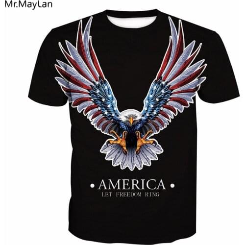USA American Mighty Eagle 3D Print T shirts Men/Women Cool Hip hop Black Crewneck Tshirts Tees Boys Hipster T shirts Clothes 6XL