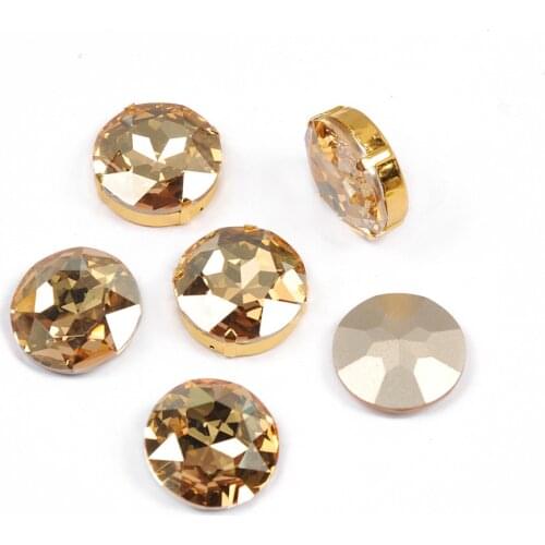 Crystal Golden Shadow Sewing Round STrass Sew On Rhinestones Glass Strass Point Back Crystal Gold Stones For Needlework
