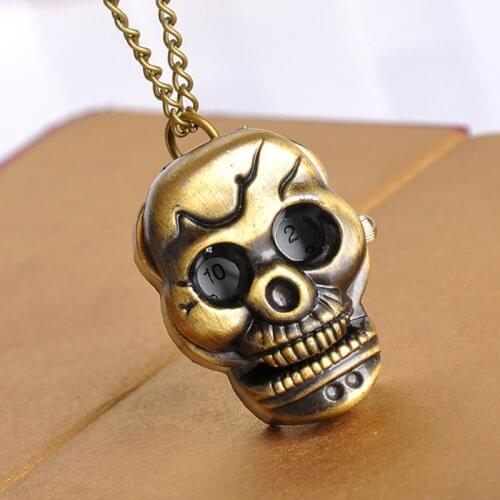 Pocket Watch Antique Vintage Punk Personality Skull Cover Exquisite Bronze Quartz Carved Retro Fashion Necklace Women Gifts NEW