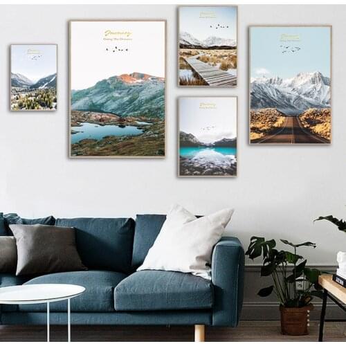 Nordic Abstract Landscape Landscape Painting Lake Snow Mountain Canvas Art Print Poster Picture Wall Entrance Living Room Decor