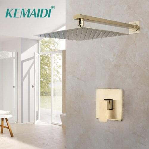 KEMAIDI Wall Mount 10" Rainfall Shower Tap With Embedded Box Mixer Tap Bathtub Shower Kit Luxury Brushed Gold Shower Faucet Set