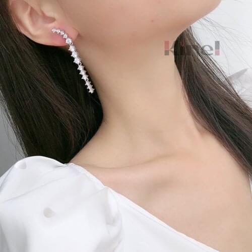 Kinel Genuine 925 Sterling Silver Shiny Dazzling Zircon Long Earrings for Women Wedding Statement Jewelry 2020 New Bijoux