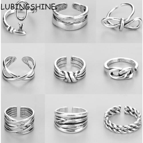 Retro Multi-layer Men Ring Opening Adjustable Size Twisted Geometric Metal Punk Hip-hop Style Unisex Ring Jewelry