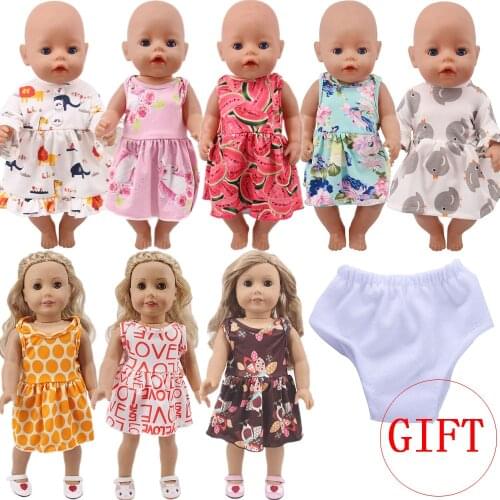New Born Baby Clothes 43 Cm Girl 18 Inch American Doll Accessories Clothes Dress+Panties Cute Print Skirt Generation Baby Girls