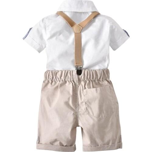 Summer Toddler Baby Boy Clothes Sets Gentleman Suit Wedding Tuxedo Suspender Pants Outfits Cotton Clothing 12M-4Y
