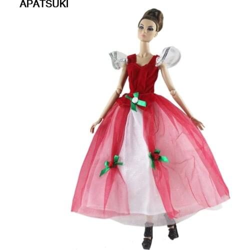 Red Fashion Dress For Barbie Doll Clothes Outfits Party Dresses Princess Gown For Barbie Doll Outfits Accessories 1/6 Kids Toy