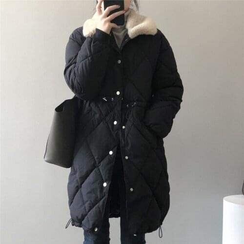 Ladies fur collar cotton-padded jacket winter new style loose long thick padded cotton jacket over the knee Ladies jacket
