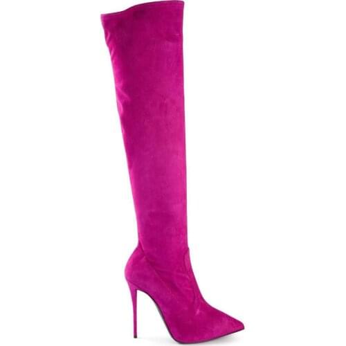 Hot Sale New Fuchsia elegant pointed toe suede leather long boots over the knee fall winter celebrity boots thigh high boots