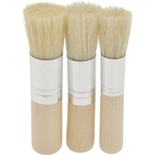 Lychee Life 3pcs/Set Stencil Brush Hog Bristle Brushes Wooden Handle Art Crafts Stenciling Painting Tool Supplies Assorted Size