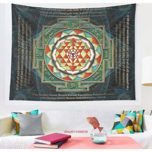 Maha Lakshmi Laxmi Mantra and Shri Yantra Wealth Giving tapestry Wall Hanging Tapestries for Living Room Bedroom Home Decor