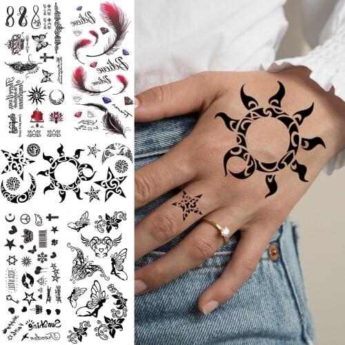 Small Sun Star Temporary Tattoos For Kids Children Women Men Tribal Tattoo Sticker Elf Feather Black Infinity Fake Face Tatoos