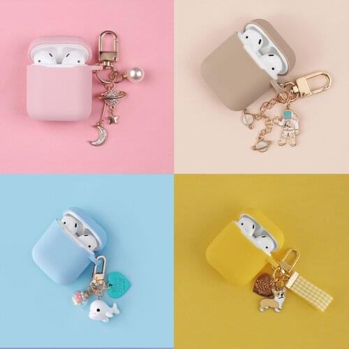 For Apple AirPods Case Silicone Cute Pink Flower Earphone Cases For Airpods 1 2 Accessories Protective Cover Flower Key Ring