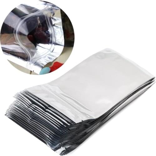 50 Pcs 10x17.5cm Silver Aluminum Foil Mylar Recloeable Ziplock Bag Front Clear Leak Proof