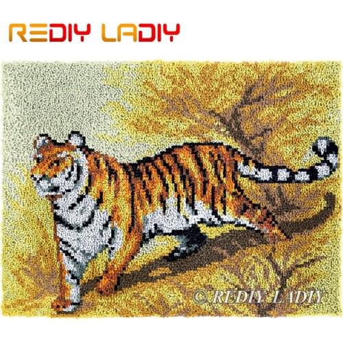 Latch Hook Kits DIY Carpet Rug Oriental Tiger Plush Tapestry Kits Crochet Floor Mat Chunky Yarn Cushion Hobby & Crafts 81*61cm